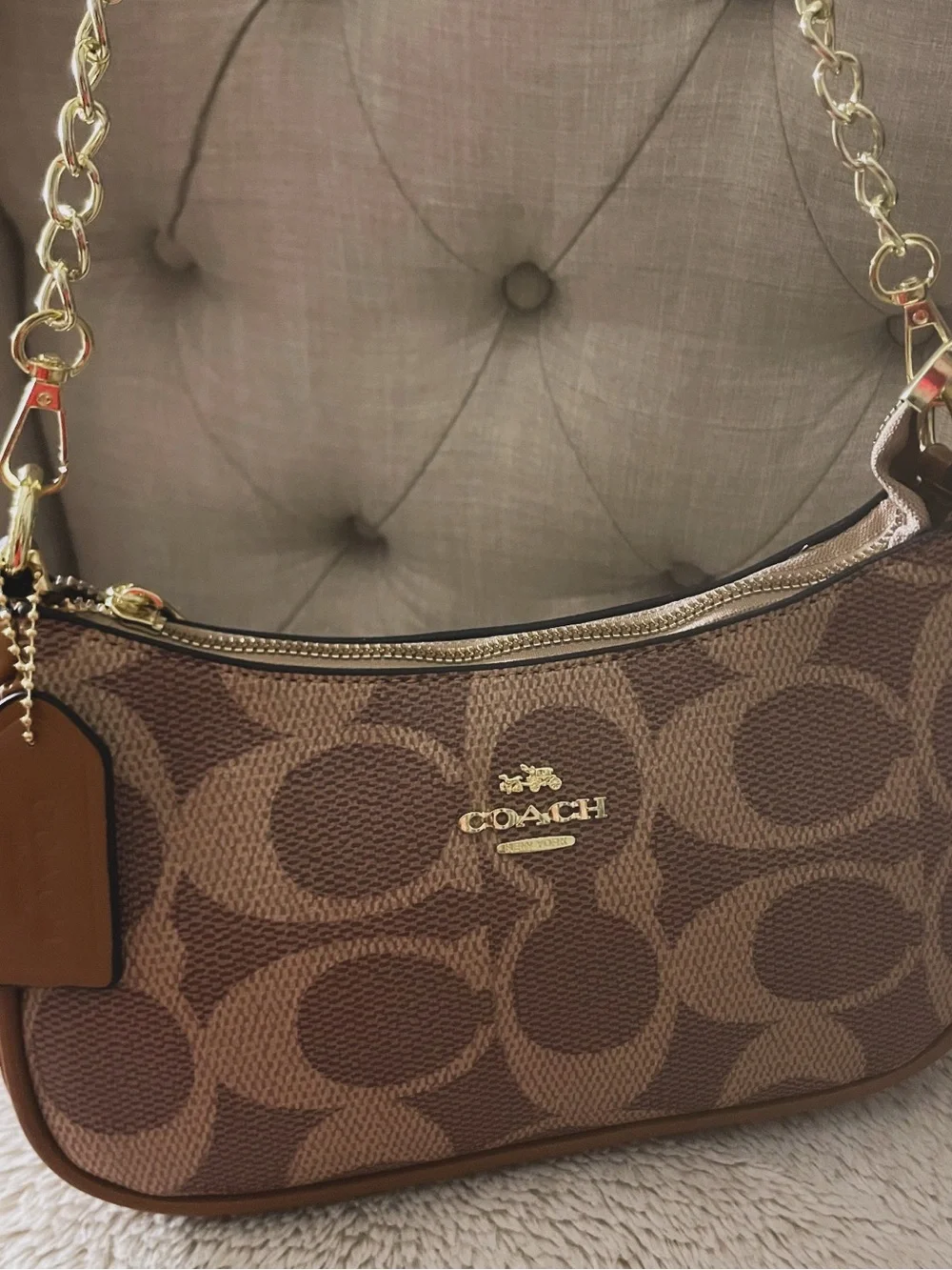 Coach Signature Canvas Shoulder Bag in Brown with Gold Hardware